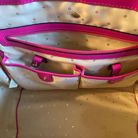 Gorgeous fuchsia hot Barbie pink leather Kate Spade satchel. Gold lurex dot int - Picture 9 of 13